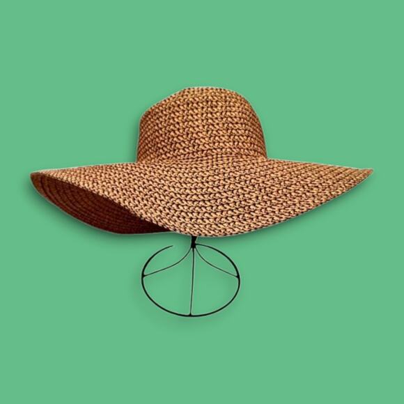 Four Buttons Spring Summer Floppy Woven Wide Brim Garden Sun Hat Beach Vacation - Picture 1 of 11